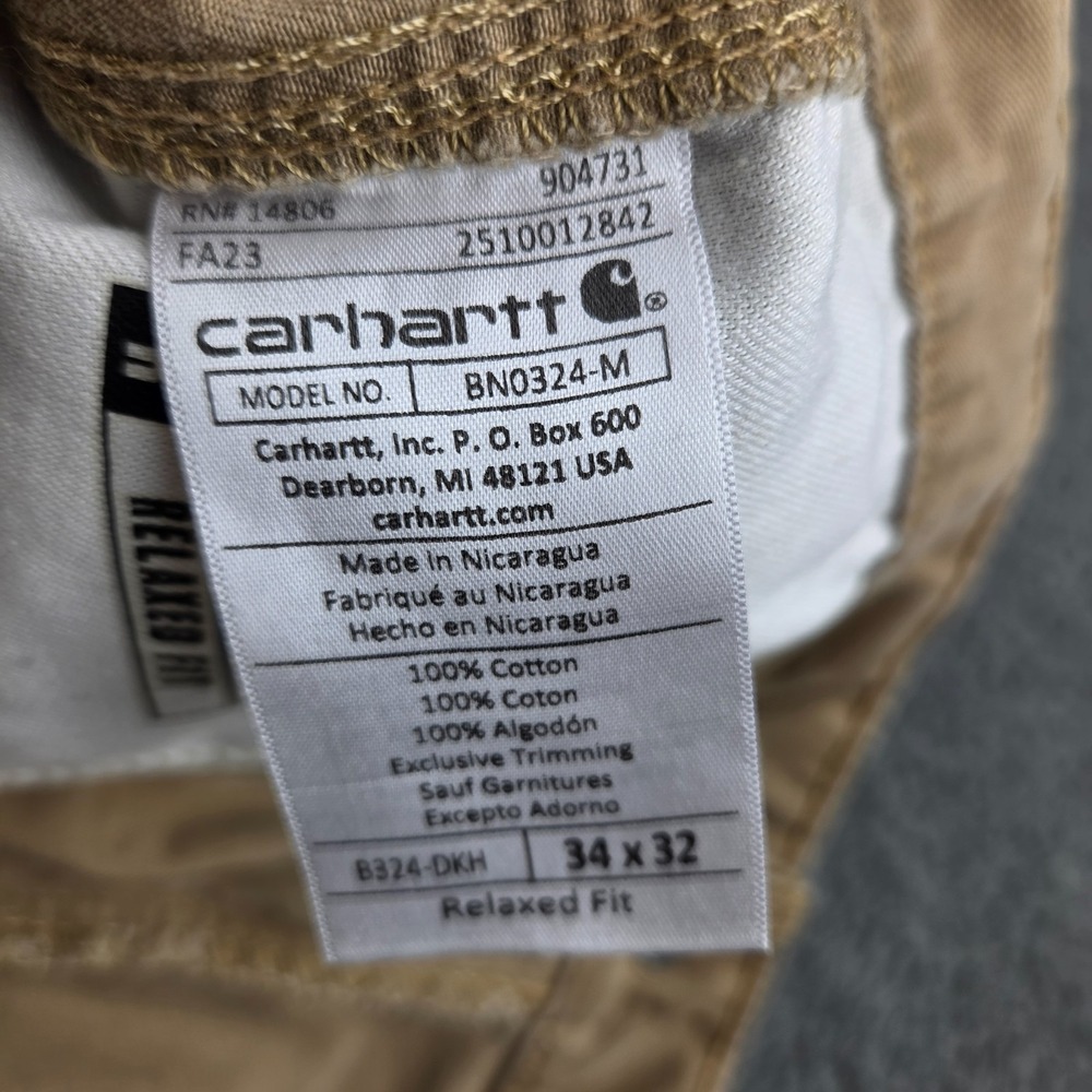 Carhartt Carpenter Pants Men's 34x32 Relaxed Fit Twill Utility Workwear Tan - Picture 9 of 11